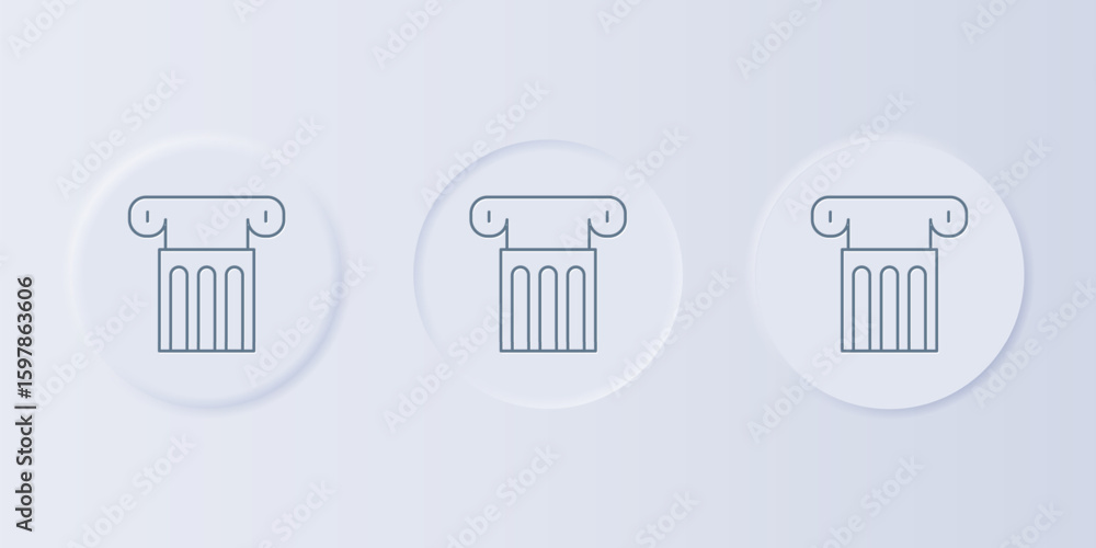 Poster grey ancient column icon isolated on grey background. set icons in square buttons. vector