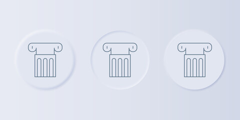 Grey Ancient column icon isolated on grey background. Set icons in square buttons. Vector
