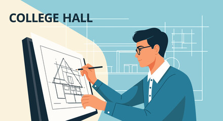 Creative Architect Developing Building Blueprint With Technical Drawing Expertise