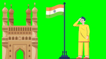 Happy Independence day, 15th August India Independence day fire work decoration illustration on green background
