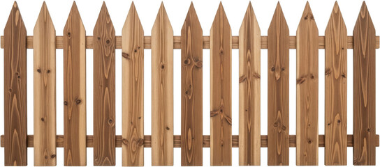 Natural wooden picket fence with pointed tops isolated with wooden fence
