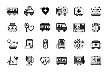 Collection of Minimalist White Icons on Transparent Background