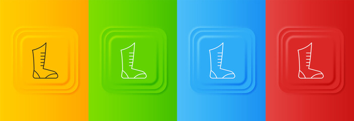 White Sport boxing shoes icon isolated on colorful background. Wrestling shoes. Set icons in square buttons. Vector