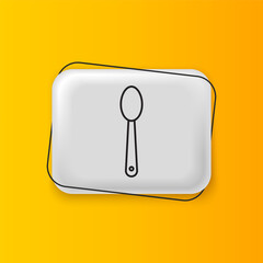 Black Heroin in a spoon icon isolated on yellow background. Concept of drug addiction and dependence from the narcotic. Junkie lifestyle. Silver rectangle button. Vector