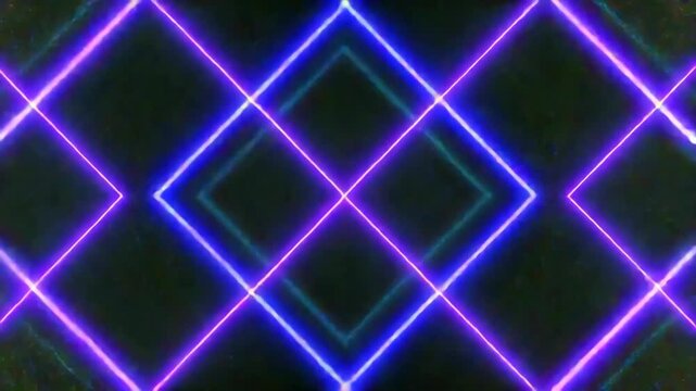 Seamless looping colorful neon lights grid forming a rhombus pattern with purple accents.