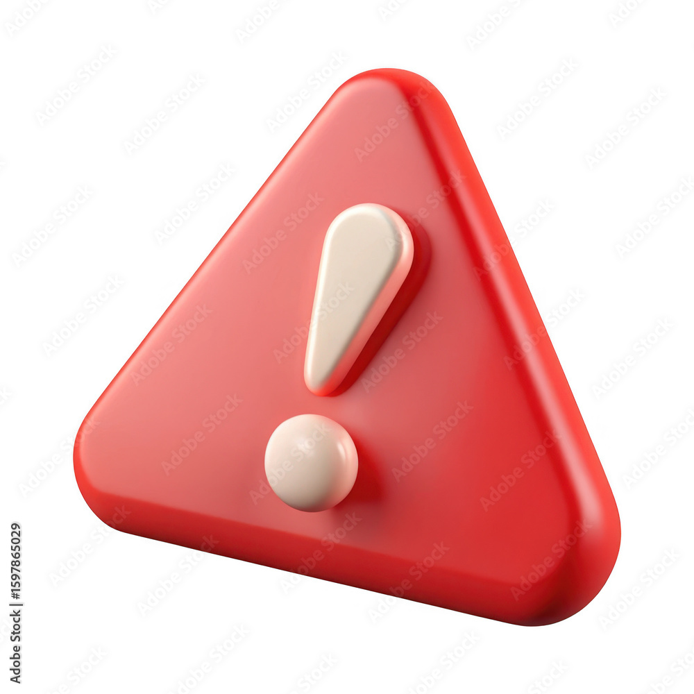 Poster 3d red warning sign with exclamation mark isolated on transparent background