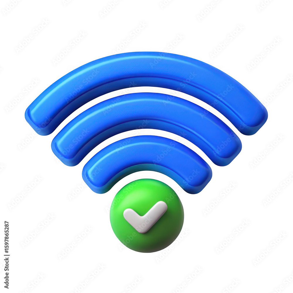 Poster 3d wi fi signal icon with checkmark isolated on transparent background