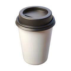 3d white paper coffee cup with black lid isolated on transparent background