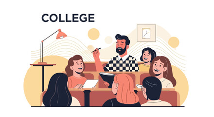 Enthusiastic College Professor Lecturing Students During Class Session In Auditorium