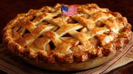 Delicious apple pie with flag