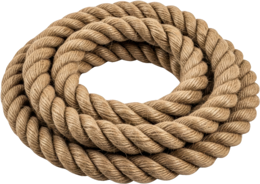 Thick braided jute rope coiled into a circular shape isolated on black transparent background - Powered by Adobe