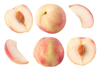 peach (Honey Peach), half and slices fruit isolated, transparent PNG, PNG format