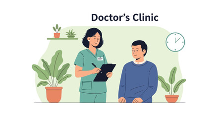 Healthcare Professional Consults a Patient in Modern Clinical Setting Illustration