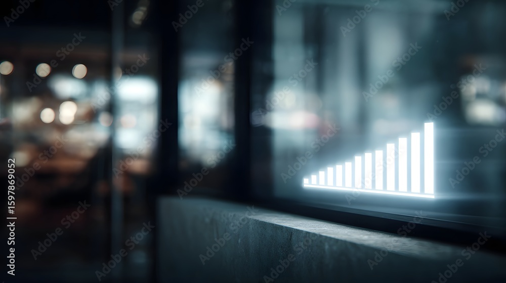 Poster digital screen displaying startup funding progress bar with innovative investment lighting