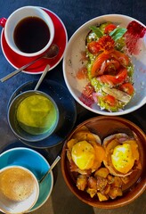 eggs benedict, brunch with matcha