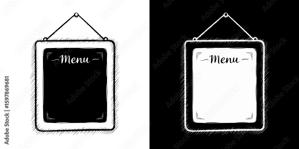 Poster chalk drawing of a menu, isolated hand-drawn vector image in two design variants - on transparent an