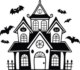 haunted house set line art silhouette vector illustration