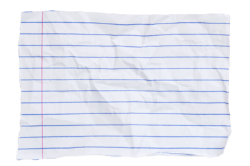 Crumbled lined loose leaf notebook paper ripped rectangle isolated on white