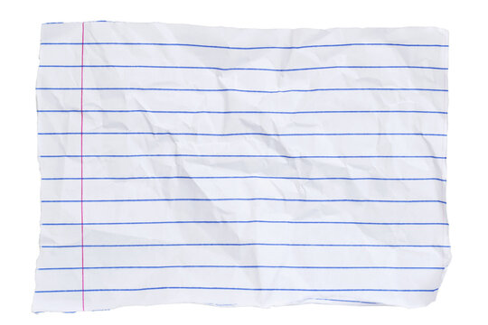 Crumbled lined loose leaf notebook paper ripped rectangle isolated on white
