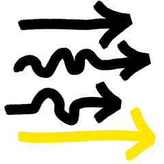 Arrows set black and yellow. Grunge Red Arrow Brush Stroke