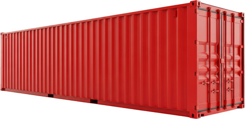 Red shipping container with closed doors corrugated sides and metal frame isolate