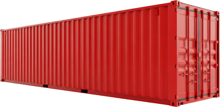 Red shipping container with closed doors corrugated sides and metal frame isolate