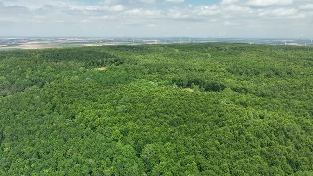 Luftbildaufnahme der Sophienhoehe bei Stetternich, Juelich und angrenzendem Braunkohletagebau im Rheinischen Revier, Kontrast zwischen Natur und Industrie
