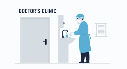 Fototapeta premium Medical Professional Washing Hands At Sink in a Doctor's Clinic Facility