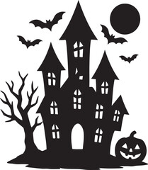 haunted house set line art silhouette vector illustration