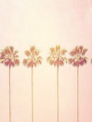 A row of tall palm trees against a pastel colored sky