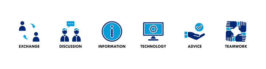 Communication banner web icon vector illustration concept with icon of exchange, discussion, information, technology, advice, and teamwork