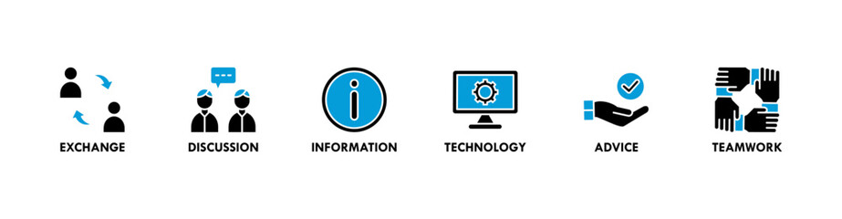 Communication banner web icon vector illustration concept with icon of exchange, discussion, information, technology, advice, and teamwork