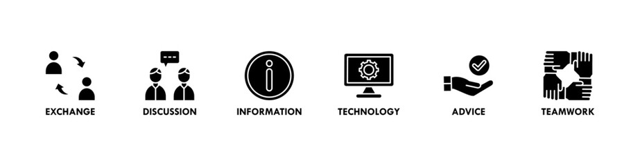 Communication banner web icon vector illustration concept with icon of exchange, discussion, information, technology, advice, and teamwork