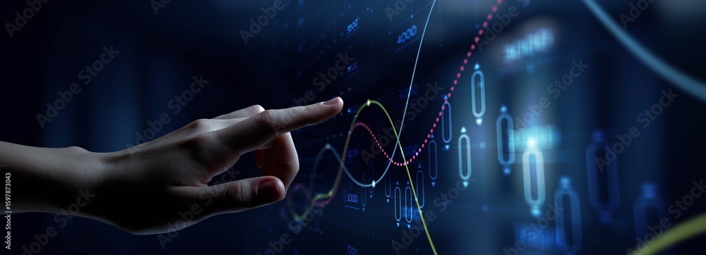 Poster touch interaction with predictive analytics and market trends.