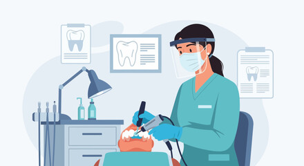 Dentist Performing Procedure On Patient Illustrating Modern Dental Care