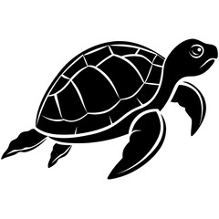 Fototapeta premium A black silhouette of a sea turtle swimming gracefully in the ocean