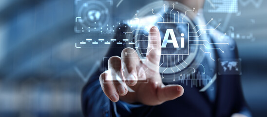 Artificial Intelligence Technology and Global Business Strategy Concept with Digital Interface.