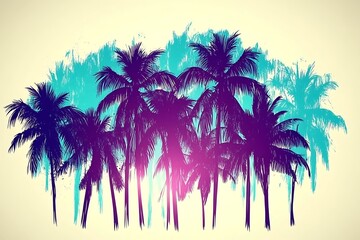 Tropical palm trees in shades of purple and blue