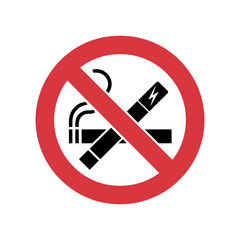 Red circle with diagonal line and black cigarette icon no smoking symbol smoking ban prohibition