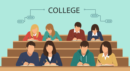 College Students Attending Class In Lecture Hall Studying For Exam Preparation