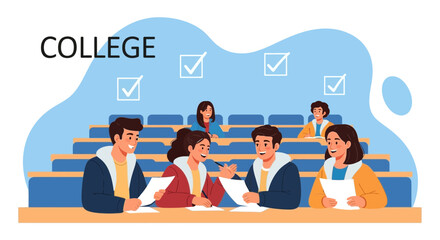 Naklejka premium College Students Collaborate On Projects During Classes In An Auditorium