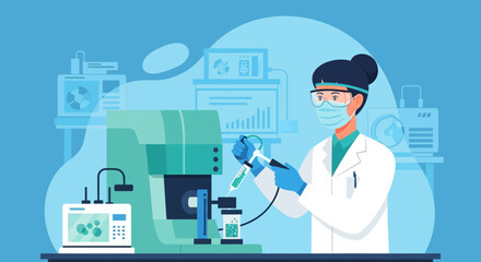 Female Scientist Conducts Laboratory Research with Modern Medical Equipment