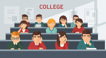 Disengaged Students At College Lecture Illustration Vector Bored Audience