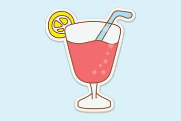 Pink Cocktail with Lemon Sticker Illustration