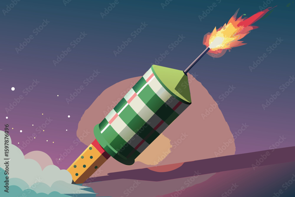 Poster close up studio shot of a lit firecracker vector design