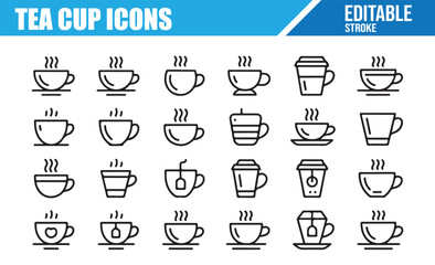 Collection of Editable Tea Cup Icons for Beverage Illustrations and Branding