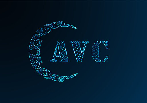 Low poly letter logo AVC design. AVC letter logo low poly vector design on blue color gradient background. AVC logo low poly design