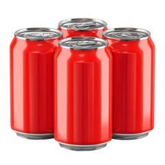 Four Red Aluminum Drink Cans on Transparent Background