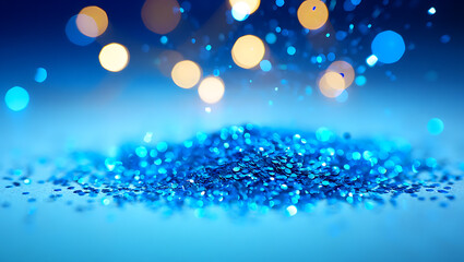 Naklejka premium Blue glitter sparkles with soft bokeh lights image