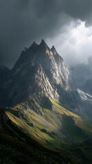 Towering Mountain Wrapped in Clouds


